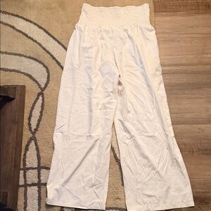 White Smocked Waist Wide-Leg Pants